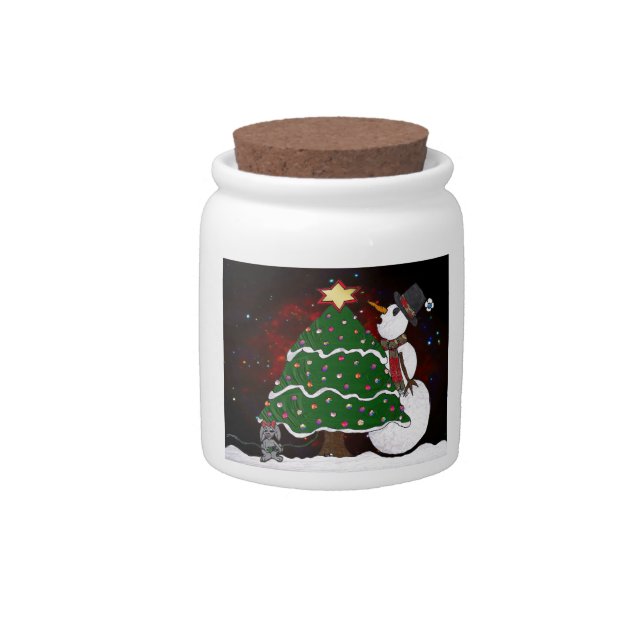 Christmas Tree Snowman Surprise Art Print Candy Jar (Front)