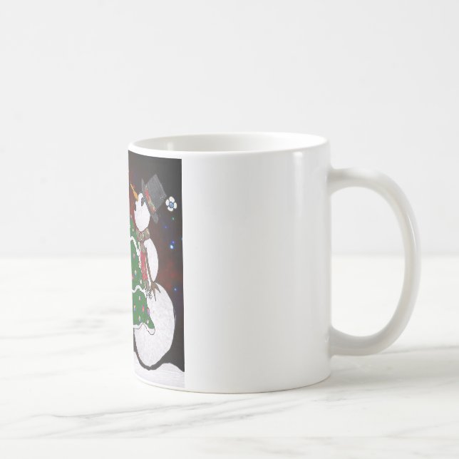 Christmas Tree Snowman Surprise Art Print Coffee Mug (Right)