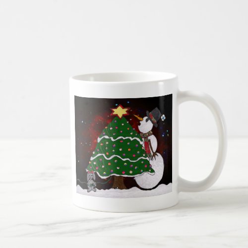 Christmas Tree Snowman Surprise Art Print Coffee Mug