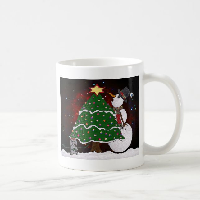 Christmas Tree Snowman Surprise Art Print Coffee Mug (Right)