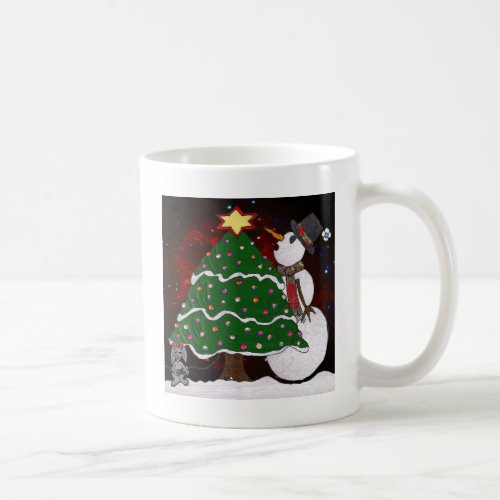 Christmas Tree Snowman Surprise Art Print Coffee Mug