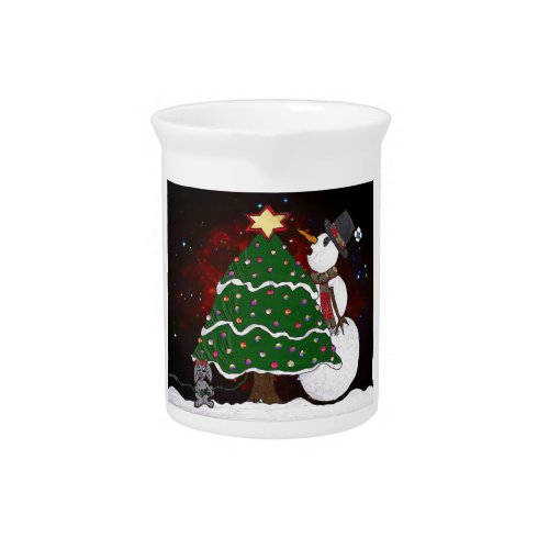 Christmas Tree Snowman Surprise Art Print Drink Pitcher