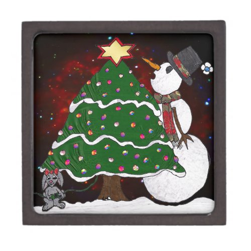 Christmas Tree Snowman Surprise Art Print Gift Box