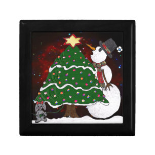 Christmas Tree Snowman Surprise Art Print Gift Box