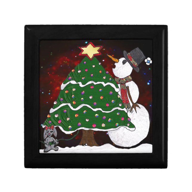 Christmas Tree Snowman Surprise Art Print Gift Box (Front)