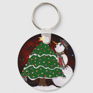 Christmas Tree Snowman Surprise Art Print Keychain