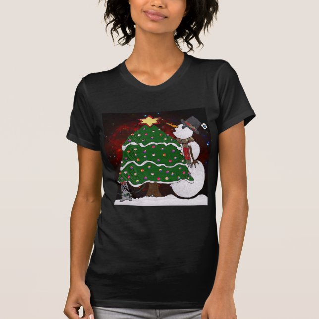 Christmas Tree Snowman Surprise Art Print T-Shirt (Front)