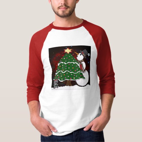Christmas Tree Snowman Surprise Art Print T_Shirt