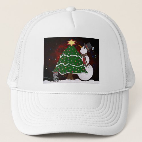 Christmas Tree Snowman Surprise Art Print Trucker Hat