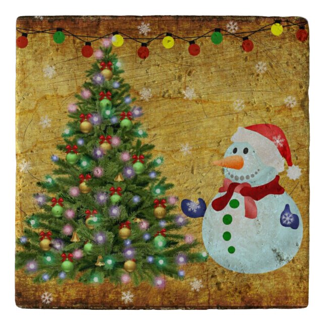 Christmas Tree Snowman Trivet (Front)