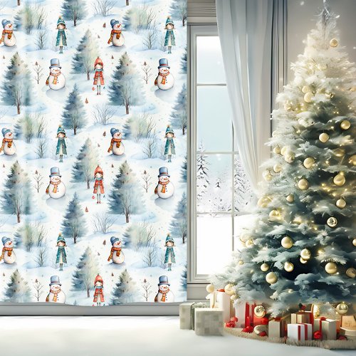 Christmas Tree Snowman Watercolor Pattern Blackout Curtains