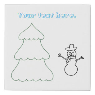 Christmas Tree Snowman Your Text Drawing to Paint Faux Canvas Print