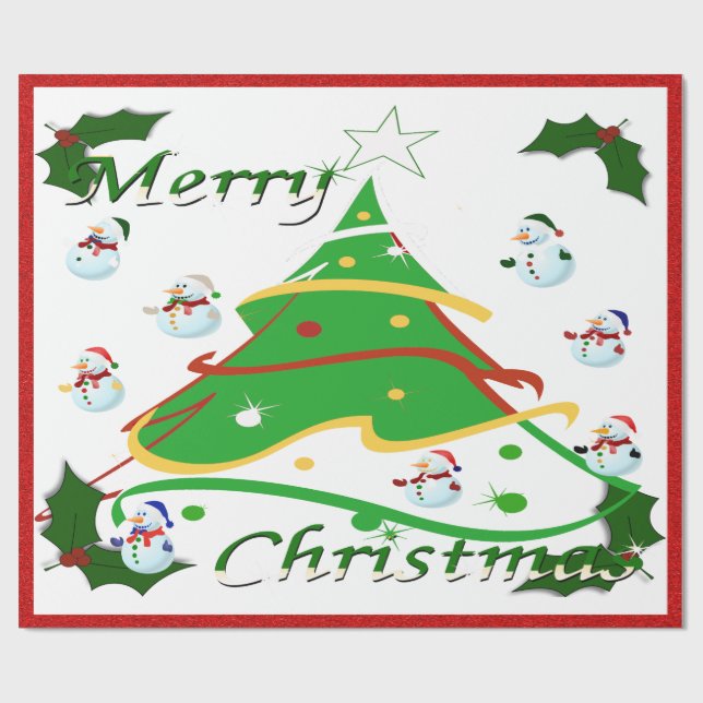 Christmas Tree & Snowmen  - Wrapping Paper (Flat)