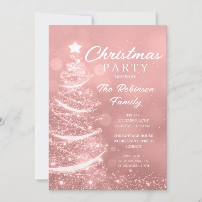 Christmas Tree Sparkle Rose Gold Christmas Party Invitation (Front)