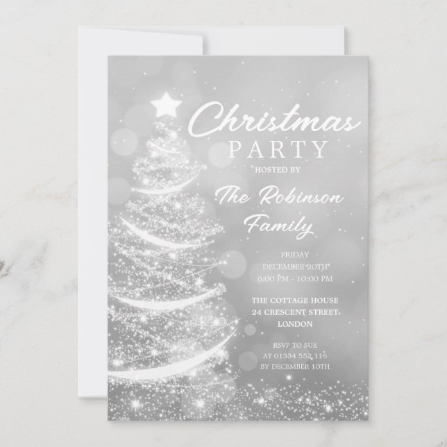 Christmas Tree Sparkle Silver Christmas Party Invitation (Front)