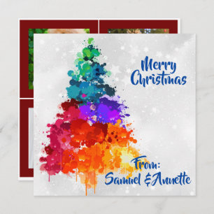 Christmas Tree, Splatter Paint, Photo Flat Holiday Card