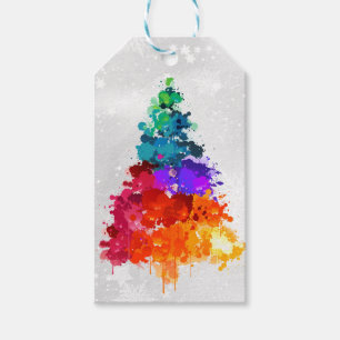 Christmas Tree, Splatter Paint, Primary Colors Gift Tags