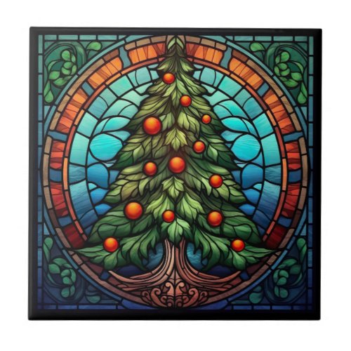 Christmas Tree Stained Glass Ceramic Tile