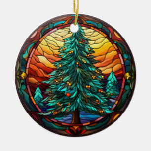 Christmas tree  stained glass style ceramic ornament