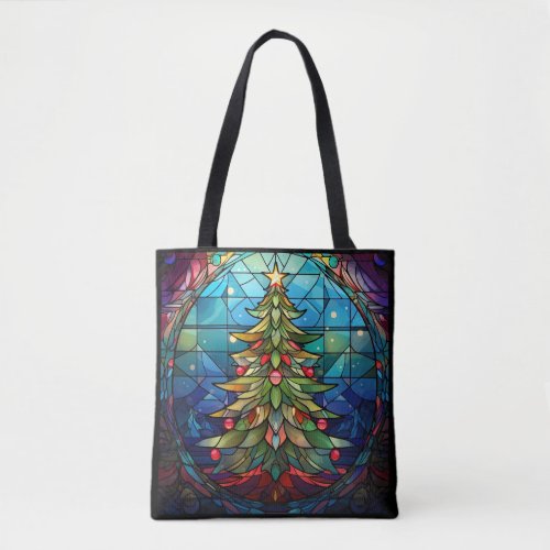 Christmas Tree Stained Glass Tote Bag