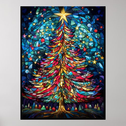 Christmas Tree Stained Glass Window Design Poster