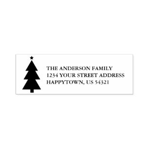 Christmas Tree Star Family Name Return Address Self-inking Stamp