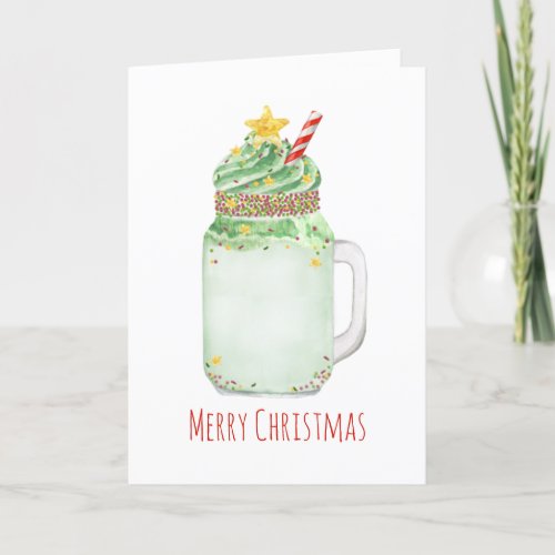 Christmas Tree Star Green Mason Jar Milkshake Holi Holiday Card