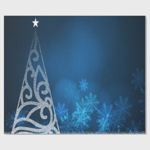 Christmas Tree,Star,Snowflakes Blue Holiday Wrapping Paper