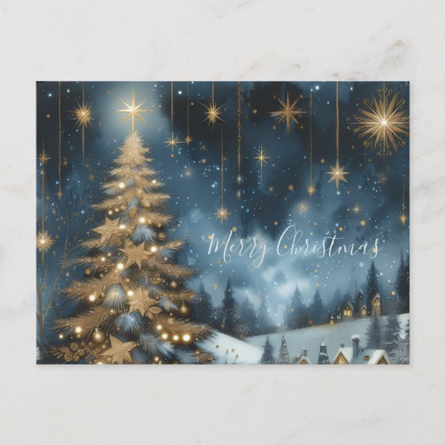Christmas tree & starry night postcard (Front)