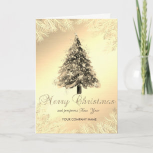 Christmas Tree,Stars,Branches,Gold Corporate Holiday Card