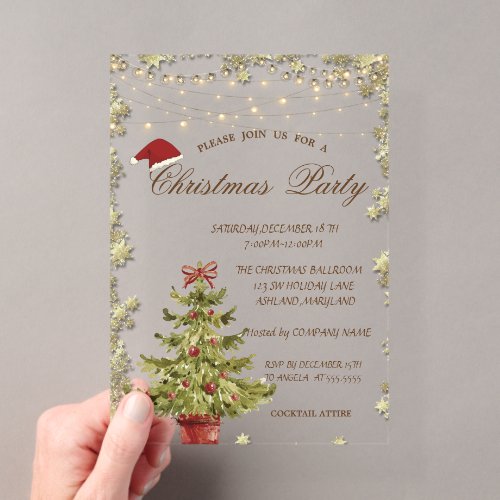 Christmas Tree,Stars Christmas Company Party Acrylic Invitations
