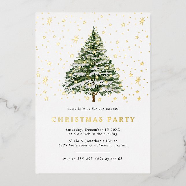 Christmas Tree Stars | Fun Festive Christmas Party Foil Invitation (Front)