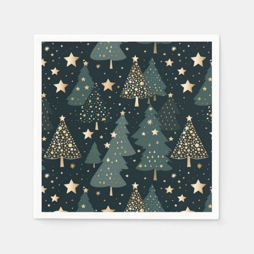 Christmas Tree  Stars Gold Green Pattern Decor Napkins