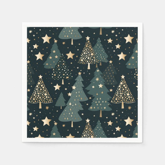 Christmas Tree  Stars Gold Green Pattern Decor Napkins (Front)