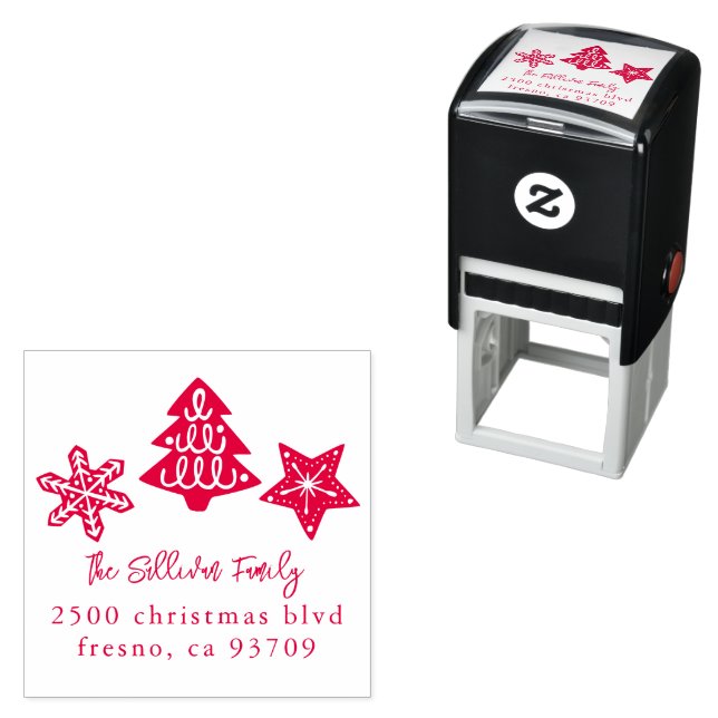 Christmas Tree Stars Return Address Self-inking Stamp (In Situ)