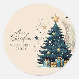 Christmas Tree Stars The Moon Classic Round Sticker