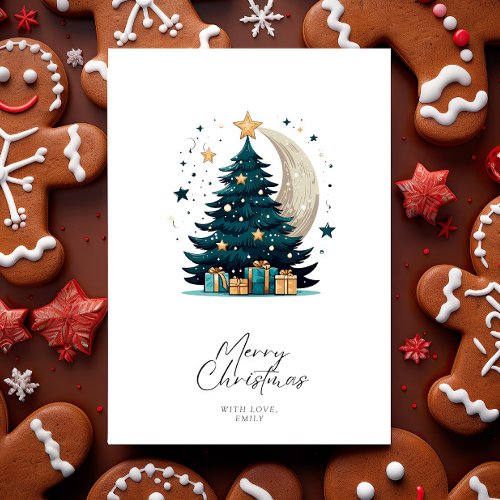 Christmas Tree Stars The Moon Holiday Card