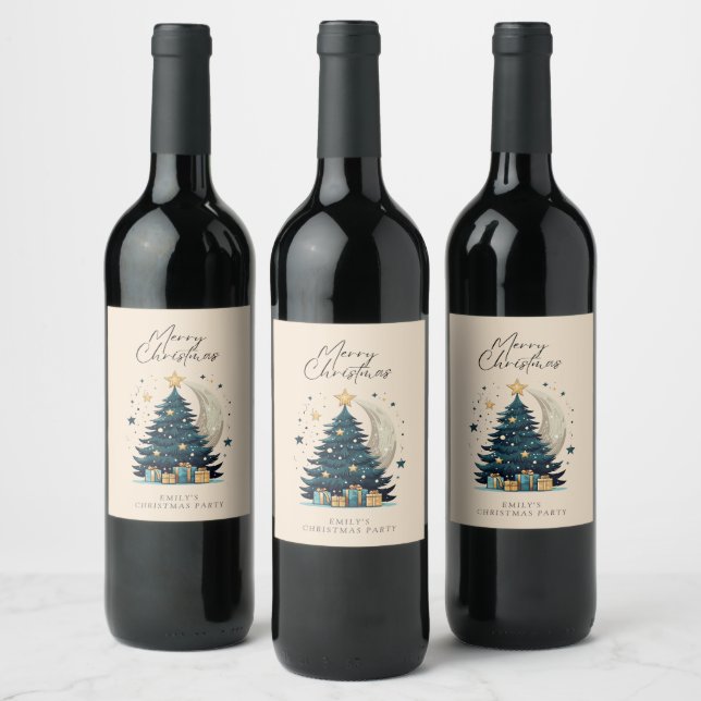 Christmas Tree Stars The Moon Wine Label (Bottles)