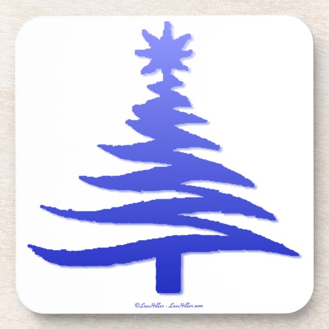 Christmas Tree Stencil Cobalt Blue Drink Coaster (Front)