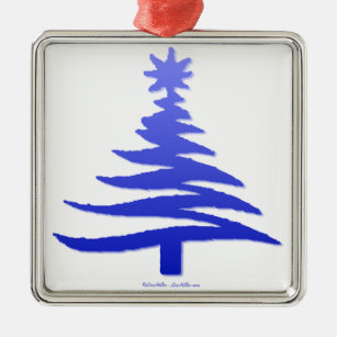 Christmas Tree Stencil Cobalt Blue Metal Ornament