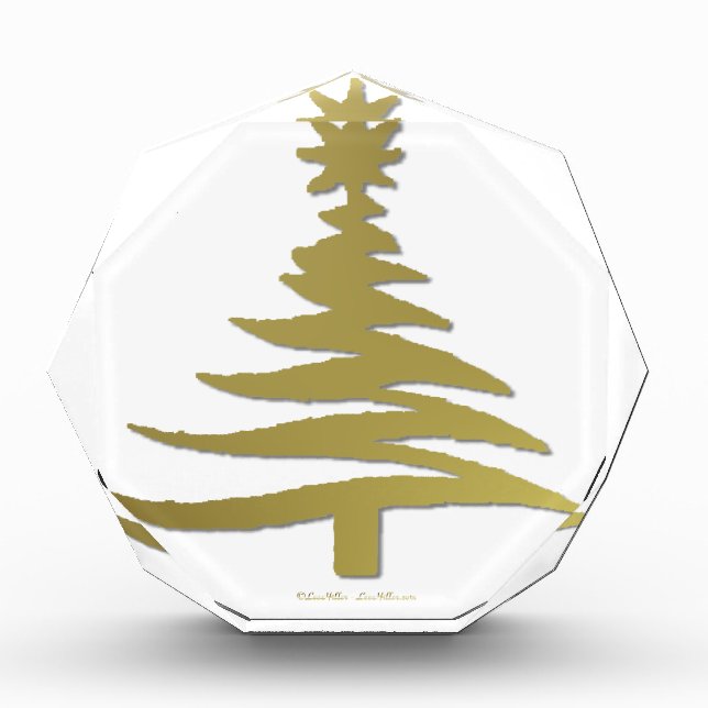 Christmas Tree Stencil Gold Acrylic Award (Front)