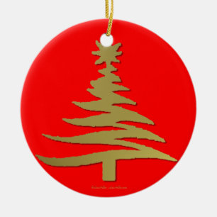 Christmas Tree Stencil Gold Ceramic Ornament