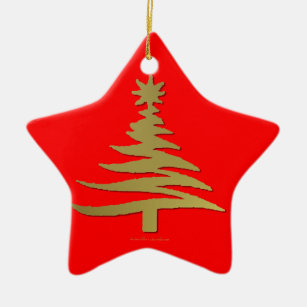 Christmas Tree Stencil Gold Ceramic Ornament