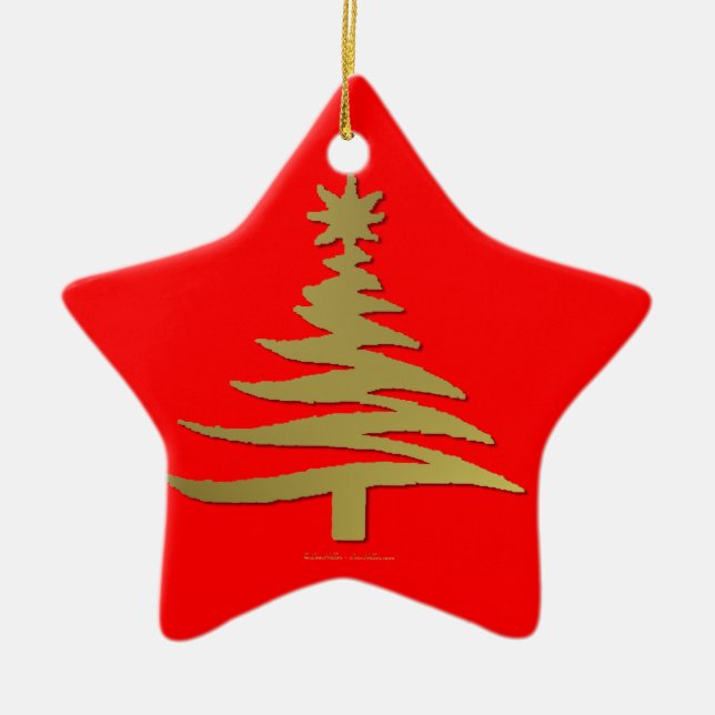 Christmas Tree Stencil Gold Ceramic Ornament (Front)