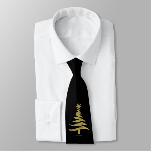 Christmas Tree Stencil Gold on Black Tie