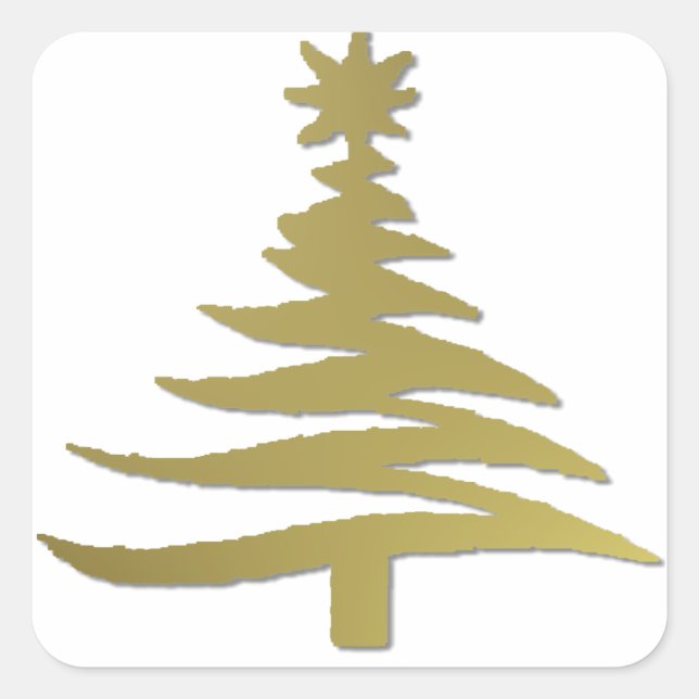 Christmas Tree Stencil Gold on White Square Sticker (Front)