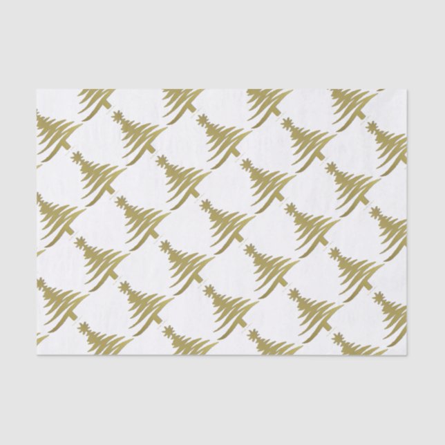 Christmas Tree Stencil Gold on White Tissue Paper (Front)