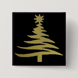 Christmas Tree Stencil Gold Pinback Button