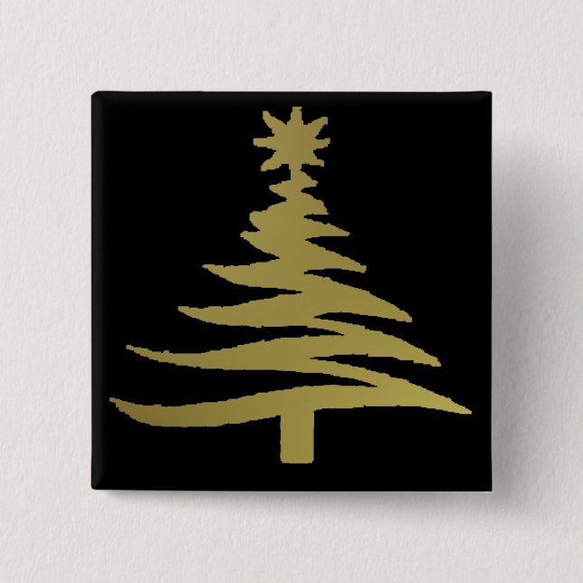 Christmas Tree Stencil Gold Pinback Button (Front)