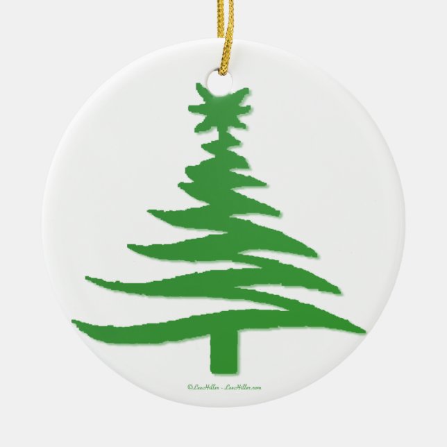 Christmas Tree Stencil Green Ceramic Ornament (Front)
